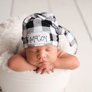 BLACK & WHITE BUFFALO plaid: personalized baby hat-baby name hat-newborn name hat-personalized newborn hat-hospital hat-coming home outfit