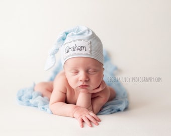 SKINNY AQUA stripe: personalized baby hat, Baby Name hat, personalized hat, newborn name hat, photo prop, birth announcement, hospital hat