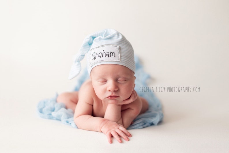 SKINNY AQUA Stripe: Personalized Baby Hat Baby Name Hat - Etsy