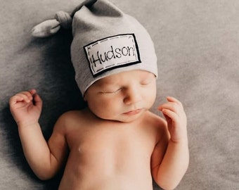 HEATHER GREY: personalized baby hat-baby name hat-newborn name hat-personalized newborn hat-hospital hat-coming home outfit-baby hat-knots