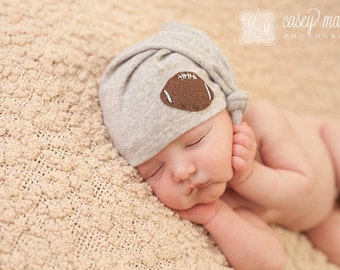 SOFT GREY football hat, knot beanie, baby fan hat, hospital hat, photography prop, baby boy hat, newborn hat, KNOTS