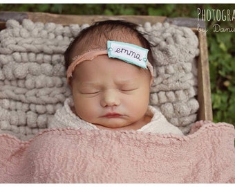 tieback, name tieback, personalized prop, newborn photo prop, photography prop, KNOTS, baby girl headband