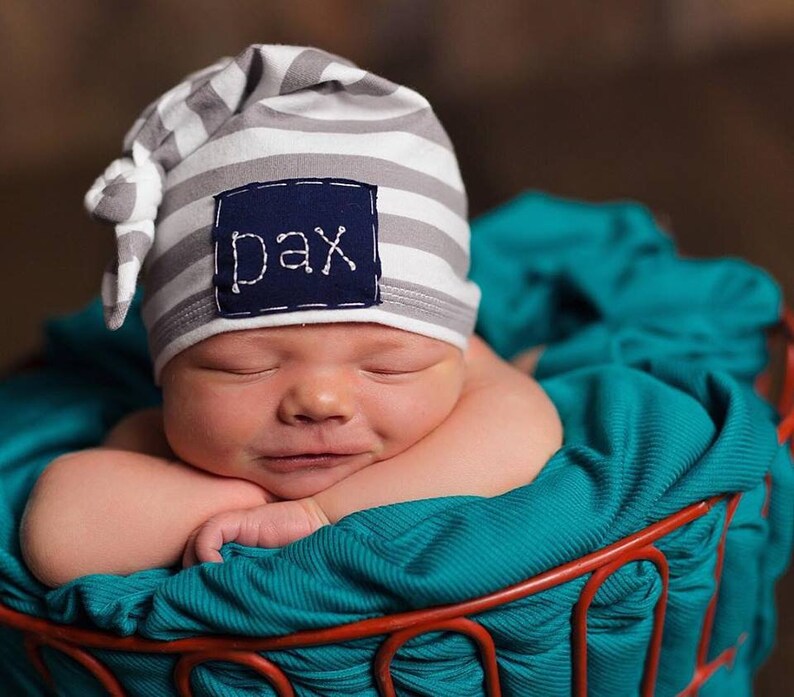 Wide GREY & WHITE STRIPE Personalized Baby Hatbaby Name Etsy