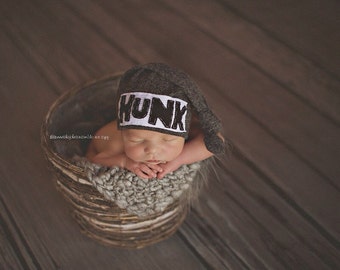 Hunk Hat, upcycle beanie, knot beanie, newborn hat, first born, newborn photo prop, custom hat, baby shower gift, baby boy hat