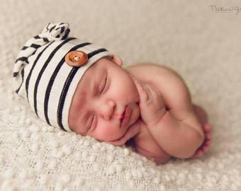 Button beanie, striped hat, knots, button hat, newborn photography prop, photo prop, baby pant, stripes, photo prop