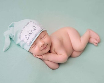 MINT: personalized baby hat, Baby name hat, personalized hat, knot beanie, photography prop, name hat, boy hat, hospital hat, girl hat