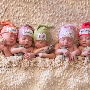 YOU CHOOSE COLOR: Name hat, personalized hat, knot beanie, photography prop, birth announcement, knots, hospital hat, photo prop image 1