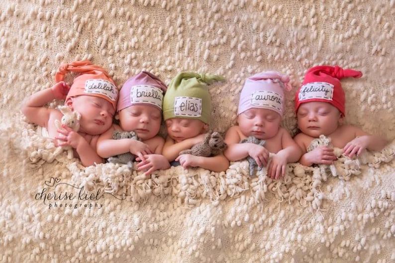 YOU CHOOSE COLOR: Name hat, personalized hat, knot beanie, photography prop, birth announcement, knots, hospital hat, photo prop image 1