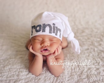 WHITE "JACK" hat: personalized baby hat, hospital hat, knot beanie, newborn hat, newborn photo prop,custom hat,baby shower gift,baby boy hat
