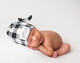 BLACK & WHITE BUFFALO plaid: personalized baby hat-baby name hat-newborn name hat-personalized newborn hat-hospital hat-coming home outfit