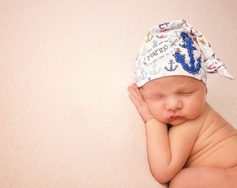 PERSONALIZED ANCHOR HAT: knot hat, newborn hat, baby hat, hospital hat, birth announcement, newborn photo prop, anchor hat