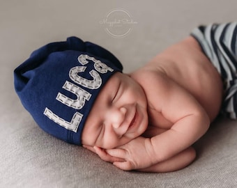 NAVY "JACK" hat: personalized baby hat - hospital hat - newborn name hat - newborn hat - baby shower gift - boy hat - baby name hat - knots