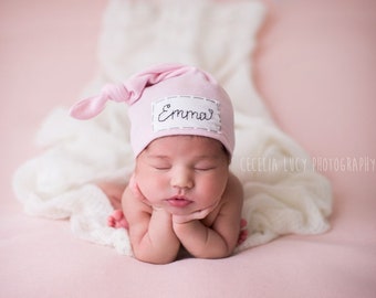 BABY PINK: Name hat, personalized hat, knot beanie, photography prop, baby hat, knots, newborn photography prop, hospital hat