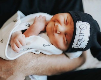 BLACK: newborn hat-personalized baby hat-baby name hat-newborn name hat-personalized newborn hat-hospital hat-baby announcement-knots