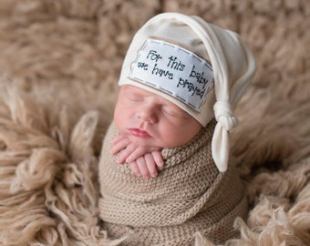 BABY WE PRAYED: name hat, knots hat, newborn hat, newborn photo prop, custom hat, baby shower gift, for this child we have prayed