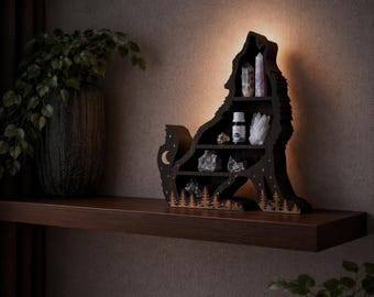 Estantería de pared con forma de luna gótica, estante de exhibición con forma de gato negro, decoración celestial con forma de sombrero de bruja, acento decorativo para el hogar con temática de brujas, estantes de almacenamiento decorativos.
