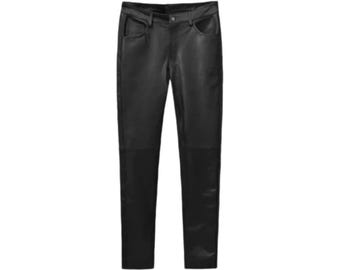 Mens Black Leather Pants Real Cowhide Fitted Tapered Design Glossy Finish Handmade Gift for Him Stylish Streetwear
