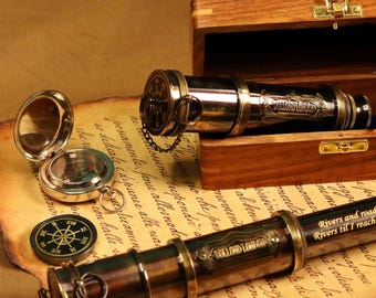 Télescope de travail personnalisé, télescope gravé, longue-vue de pirates, cadeaux d'anniversaire pour mari, cadeau de navigation de plaisance, cadeau de baptême.