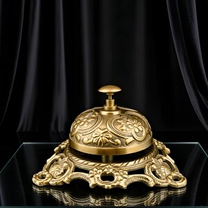 Desk Bell Ringer Vintage Brass Desk Bell – Ornate Floral Reception Service Bell ...