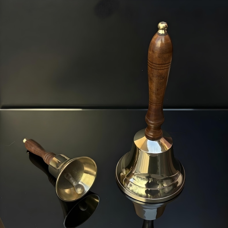 Hand Bell Image Personalized Brass Hand Bell With Wooden Handle | Custom Engraved Gift ...