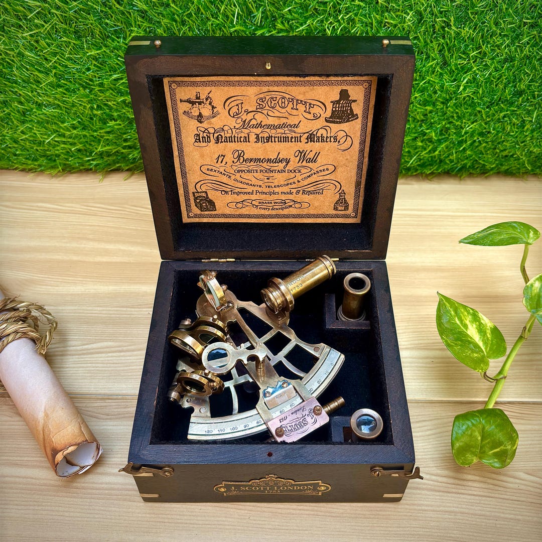 Antique Brass Nautical Sextant With Wooden Box – Gift for Him, Dad ...