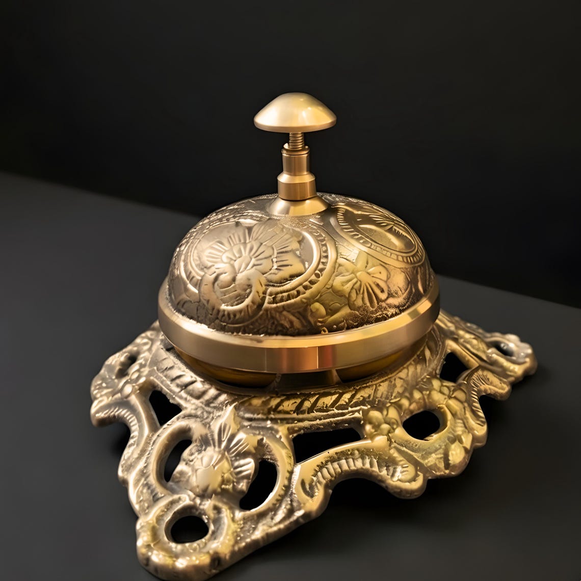 Desk Bell Ringer Vintage Brass Desk Bell – Ornate Floral Reception Service Bell ...