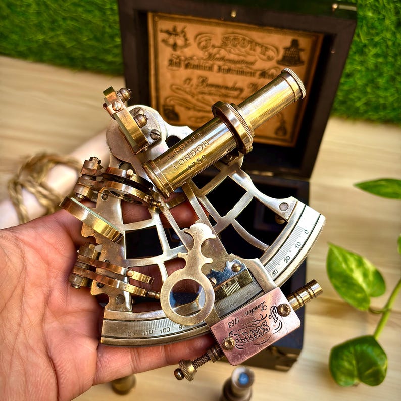Antique Brass Nautical Sextant With Wooden Box – Gift for Him, Dad ...
