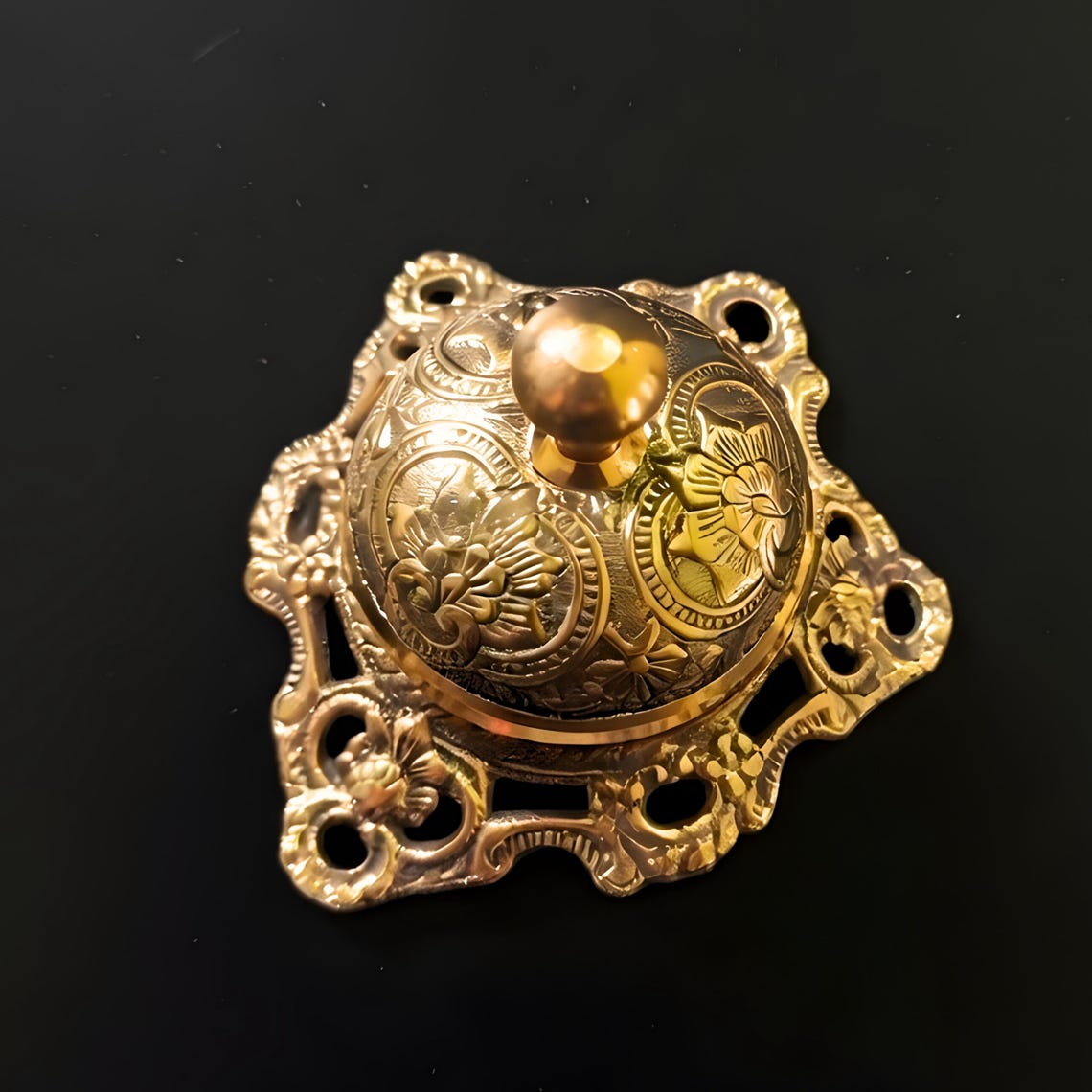 Desk Bell Ringer Vintage Brass Desk Bell – Ornate Floral Reception Service Bell ...