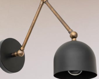 Modern Double Swing Arm Wall Sconce – Matte Black Adjustable Wall Lamp for Bedroom, Living Room, Office