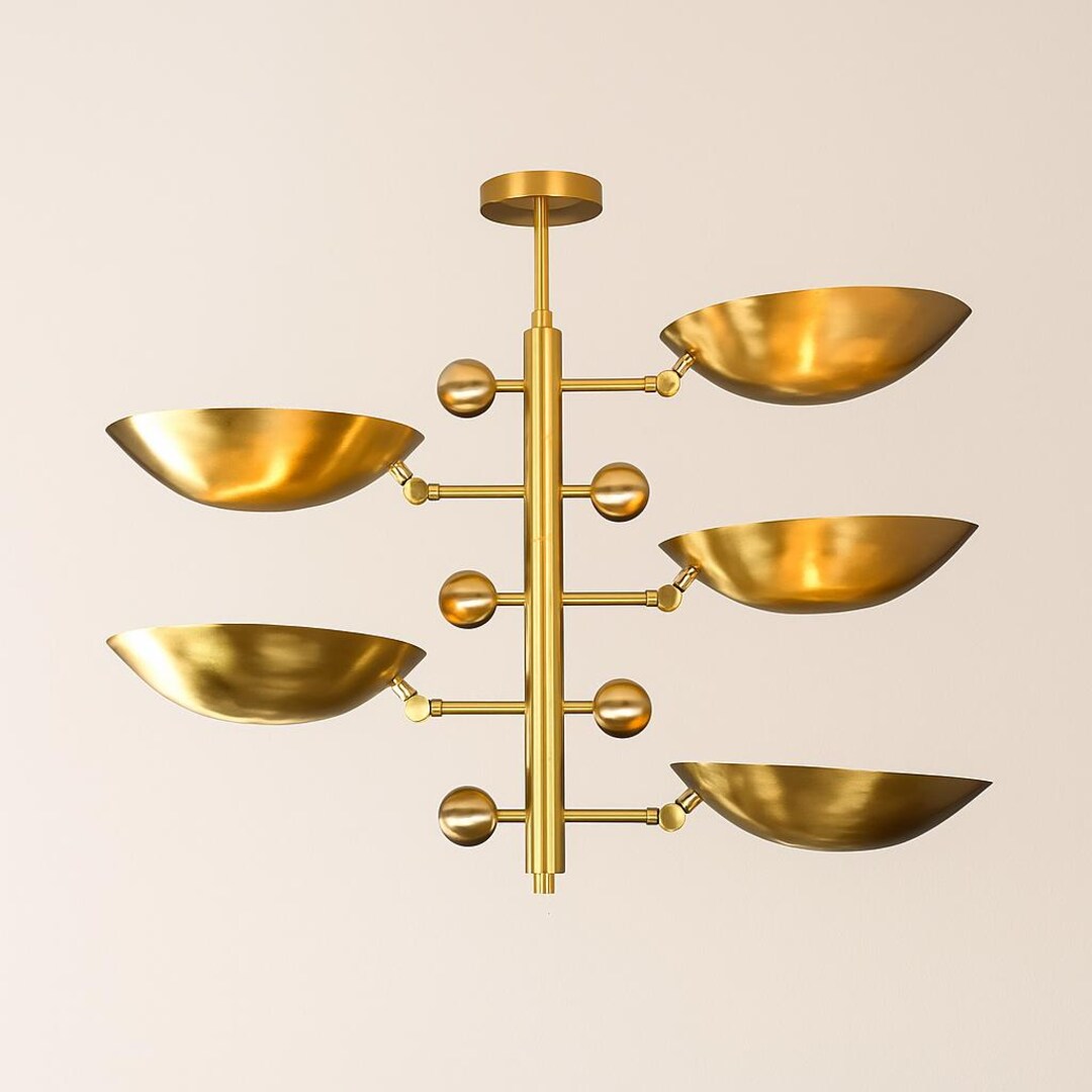Mid-century Modern 5-light Brass Orbital Pendant Chandelier – Brushed ...