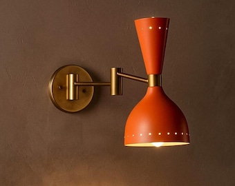 Mid-Century Brass Lamp Italian Adjustable Wall Fixture Modern Stilnovo 1950's  Sputnik-Style Brass Swing Wall Sconce.