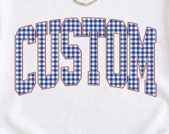 Custom Name Png, Custom Team Name Png, Personalized Mascot Game Day Shirt, Gingham Sublimation Varsity Letters, Digital Download