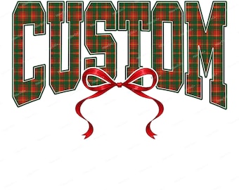 Custom Mascot PNG,  Custom Name Bow Christmas Gingham Sublimation Design, Personalized Digital