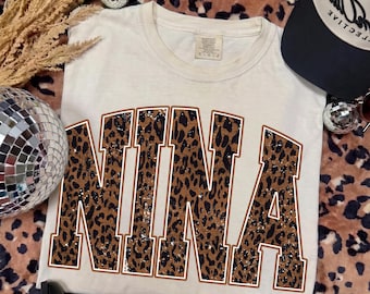 Nina PNG, Leopard Nina PNG, Trendy Varsity Mom Shirt Sublimation Design, Retro Mother's Day Digital Download
