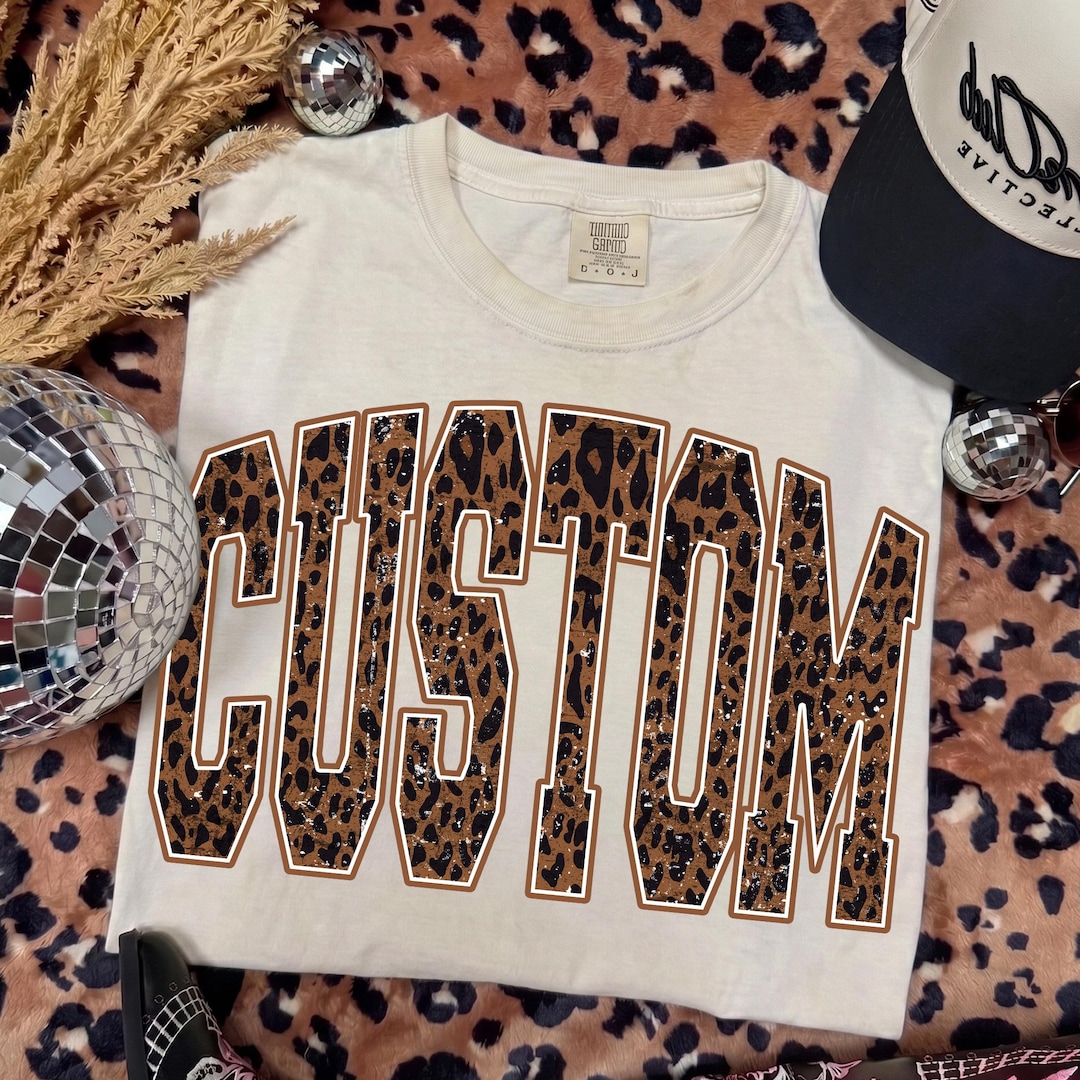 Custom Leopard Print Name PNG, Personalized Varsity Letters Sublimation Design, Cheetah Te