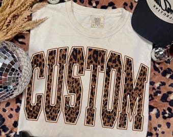 Custom Leopard Print Name PNG, Personalized Varsity Letters Sublimation Design, Cheetah Team Mascot Shirt PNG, Digital Download