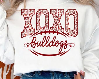 Bulldogs Valentine PNG, XOXO Football Design (Digital Download)
