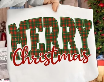 Merry Christmas Plaid PNG, Red Green Tartan Sublimation (Digital Download)