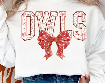 Owls Bow PNG, Valentine Mascot, Digital Download File, Sublimation Graphic, Floral Heart Bow Apparel