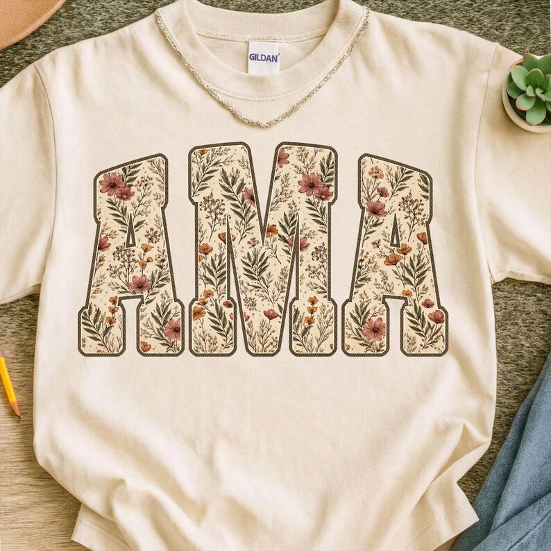Floral Ama PNG, Ama Floral Wild Flower, Boho Wildflower Varsity Letters ...