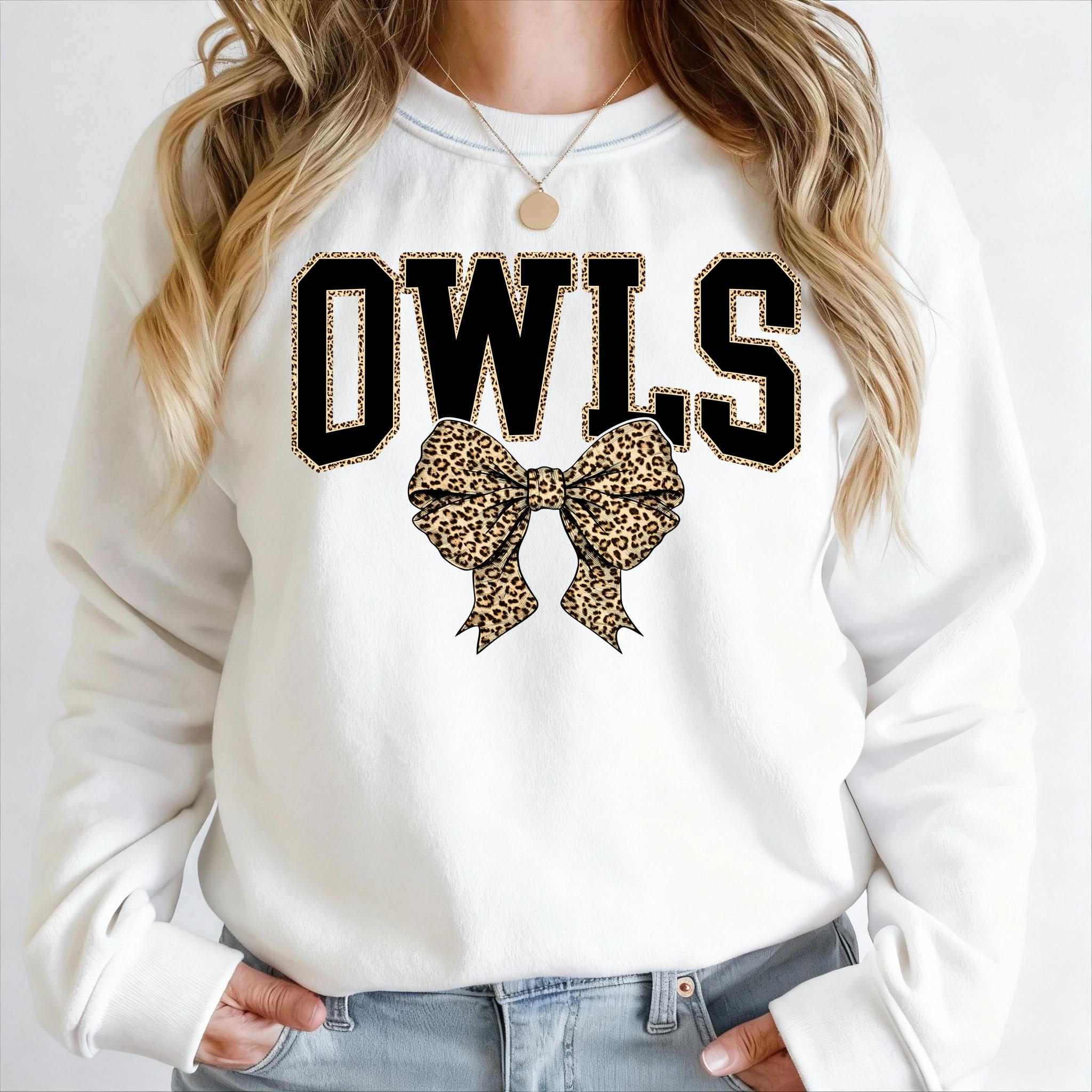 Owls Leopard Coquette Bow PNG: Game Day Sublimation Graphic (Digital Download)