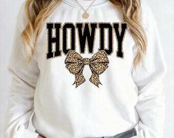 Howdy Bow PNG / Disegno fiocco con stampa leopardata da cowgirl / Sublimazione western (download digitale)