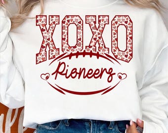 Pioneers Valentine PNG, XOXO Football Mascot, School Spirit (Digital Download)