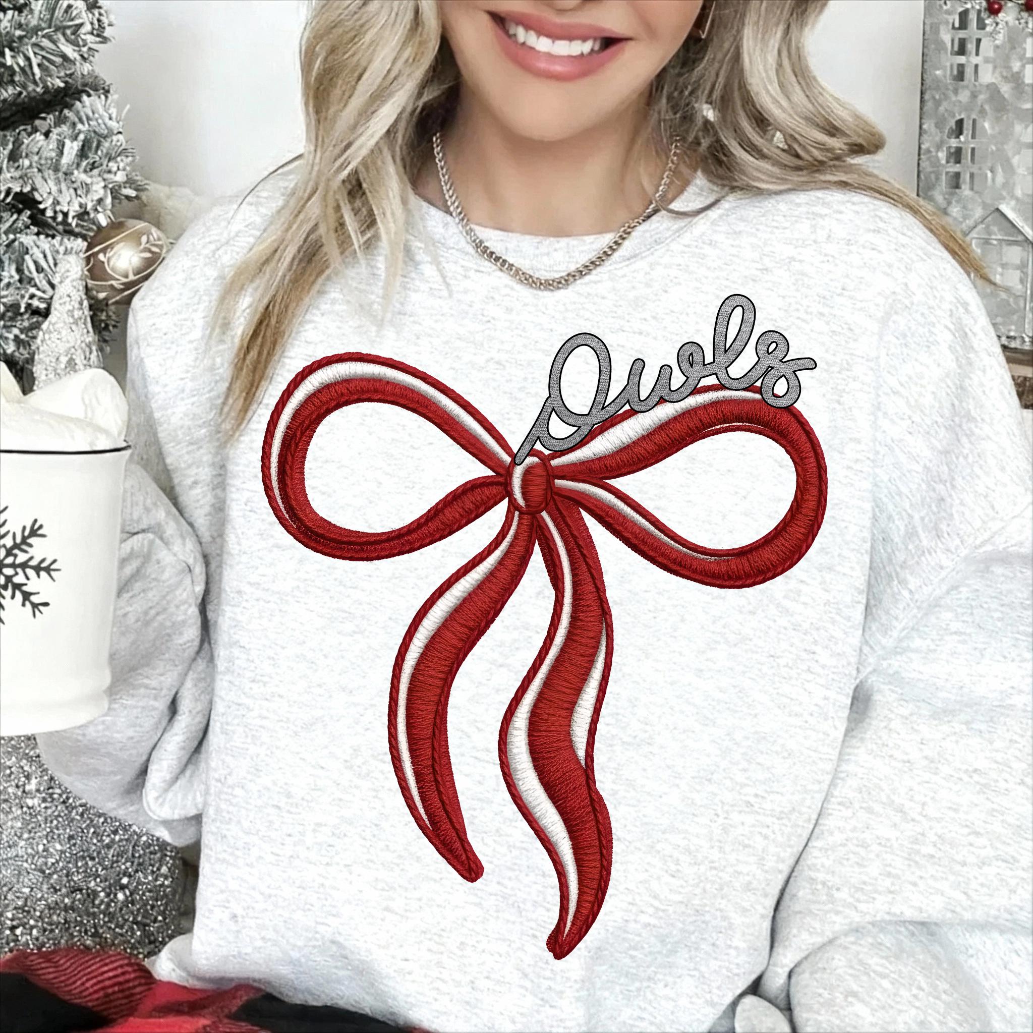 Owls Bow PNG: Red Embroidery, Game Day Sublimation (Digital Download)