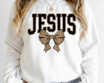 Jesus Leopard Bow PNG, Christian Cheetah Print Design (Digital Download)