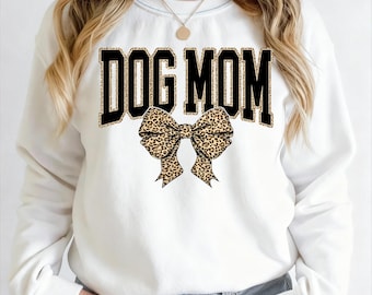 Dog Mom PNG | ヒョウ柄リボン昇華デザイン | 犬好きの方へのシャツやギフト用デジタルダウンロード