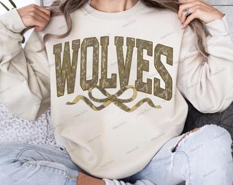 Wolves Camo Bow PNG: Mascot Sublimation Design (Digital Download)