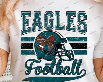 Eagles Football PNG: Retro Teal Helmet, Distressed Gameday Graphic (Digital Download)