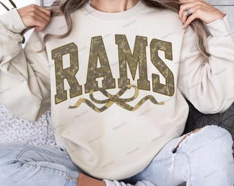 Rams PNG: Camo Mascot Bow, School Spirit Design (Digital Download)