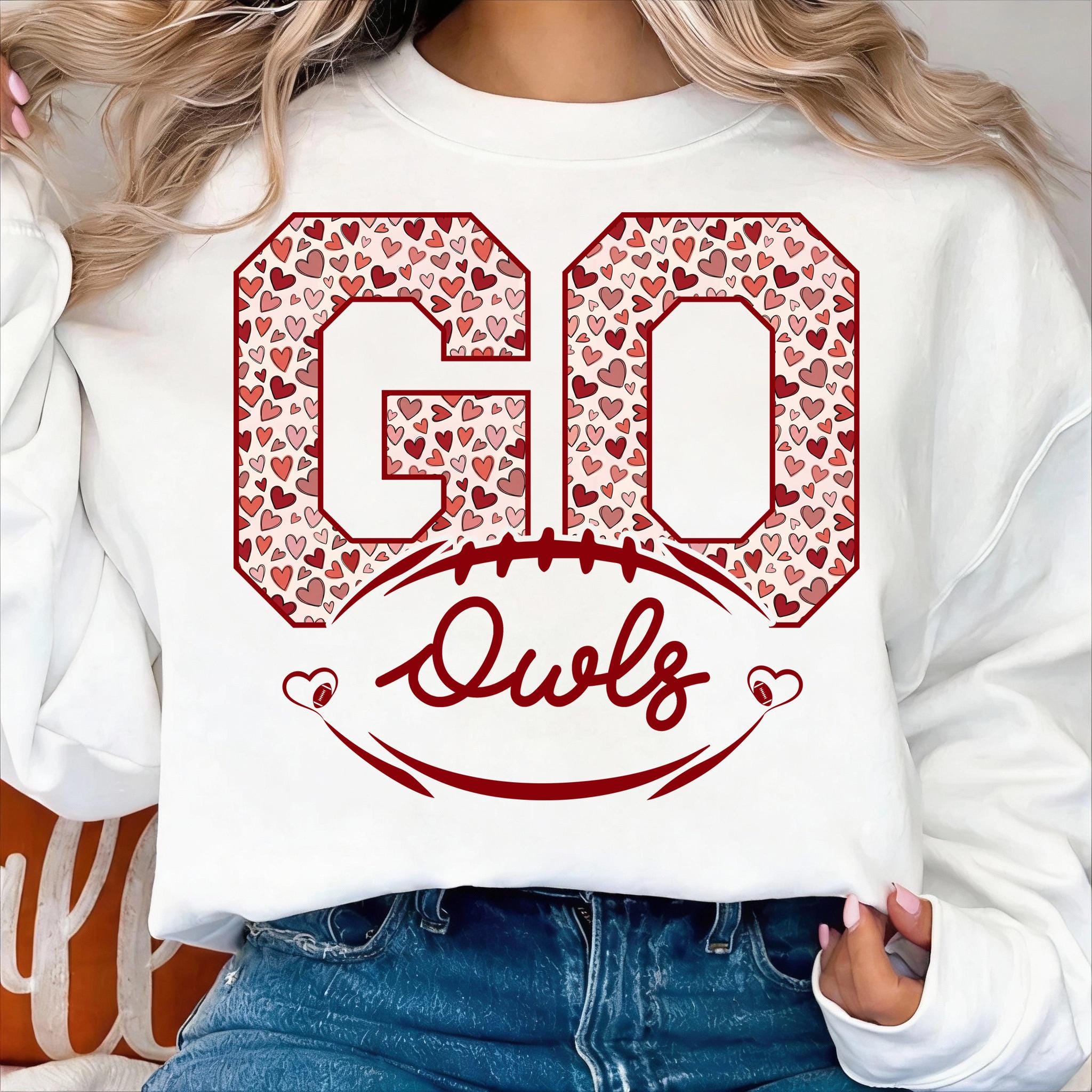 Go Owls PNG, Valentine Varsity Heart Football, School Spirit Graphic (Digital Download)